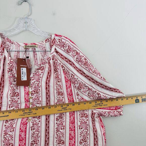 Unixseque Pink And White Floral V Neck Blouse Women’s Size 2XL - Picture 3 of 6